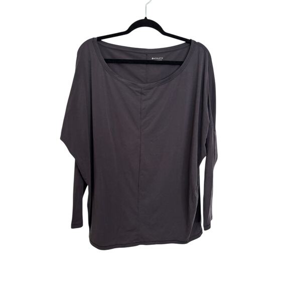 Athleta Essence Flow Top Womens Large Charcoal Gray Dolman Sleeve Boat Neck - Picture 2 of 6